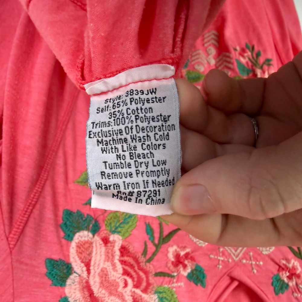 Johnny Was Dorana Floral Embroidered Tunic Top Medium Pink Cottage Boho Chic - Picture 10 of 12
